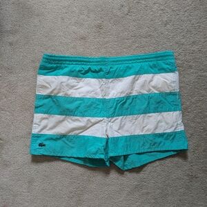 Vtg Lacoste Teal Green and White Striped Short Trunks